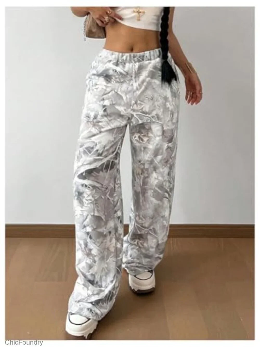 Girls Camo Sweatpants Elastic Waist Baggy Wide Leg Y2k Pockets Streetwear